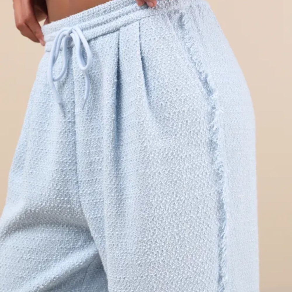 Lulus Trendsetting Aspect Light Blue Tweed Raw Edge Wide-leg Pants - Size S